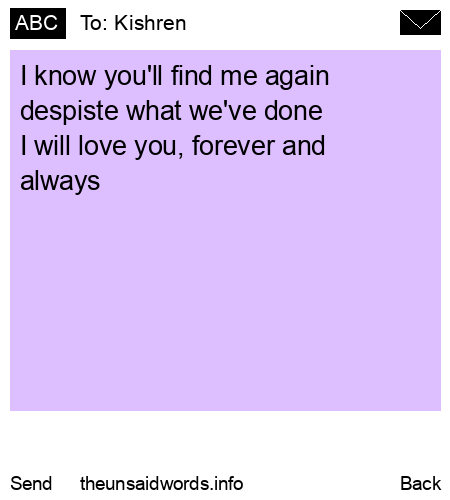 unsent message to Kishren