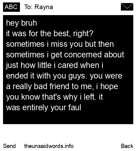 unsent message to Rayna
