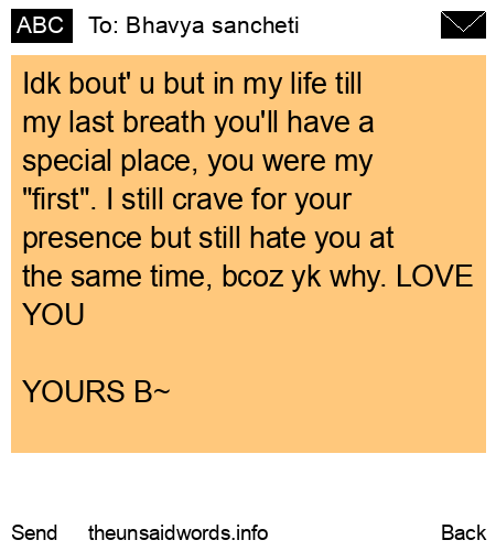 unsent message to Bhavya sancheti