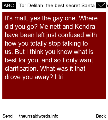 unsent message to Delilah, the best secret Santa arranger ever