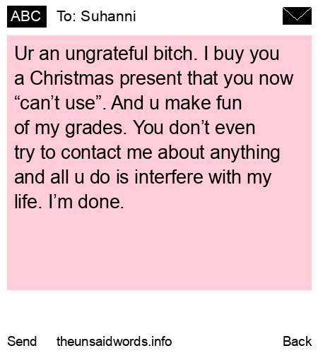 unsent message to Suhanni