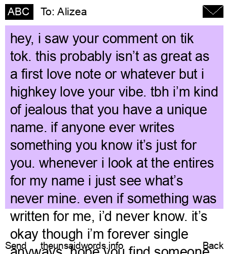 unsent message to Alizea