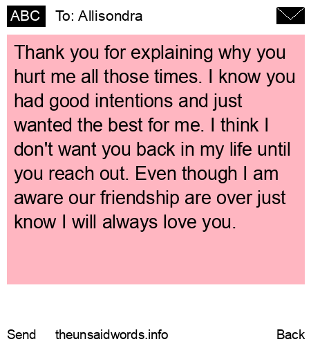 unsent message to Allisondra