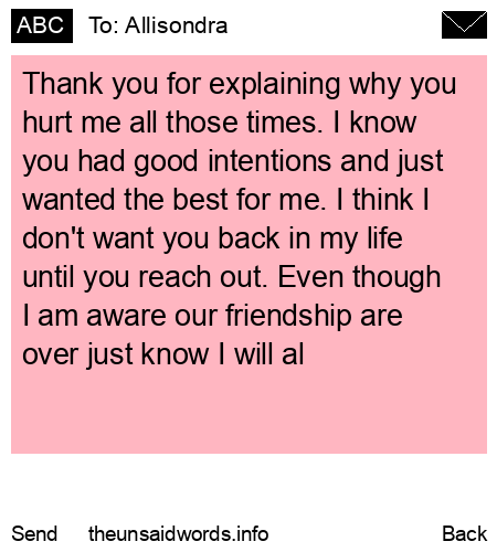 unsent message to Allisondra