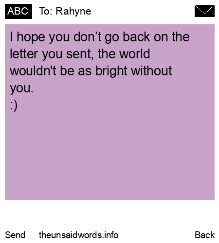 unsent message to Rahyne