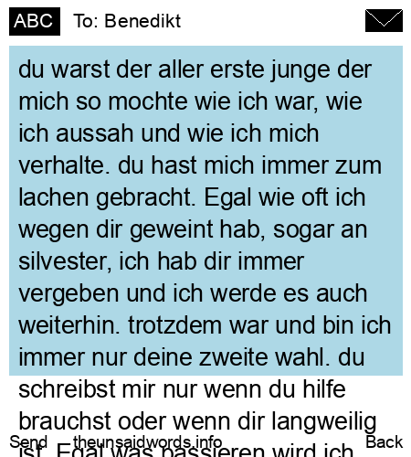 unsent message to Benedikt
