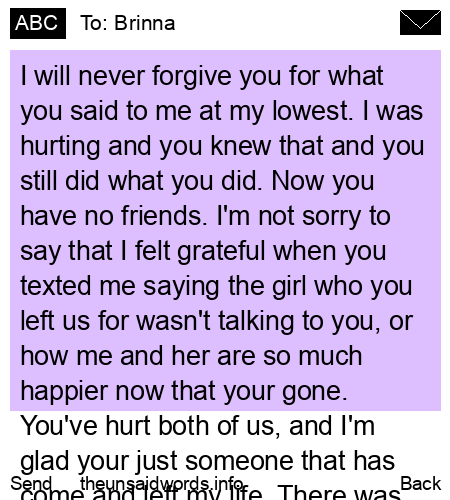 unsent message to Brinna