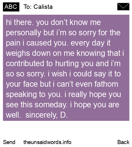 unsent message to Calista