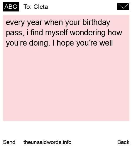 unsent message to Cleta 