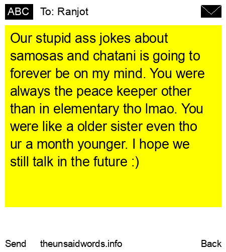 unsent message to Ranjot