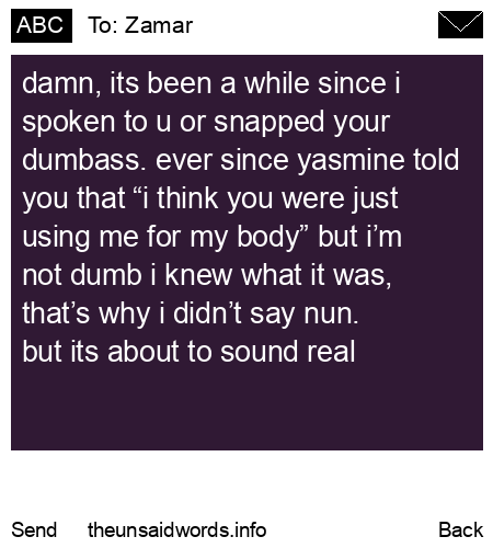 unsent message to Zamar