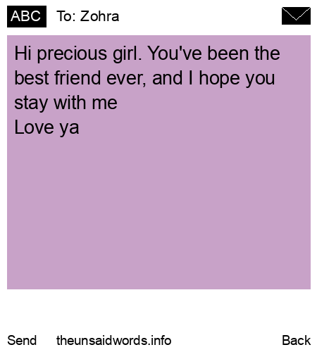 unsent message to Zohra 