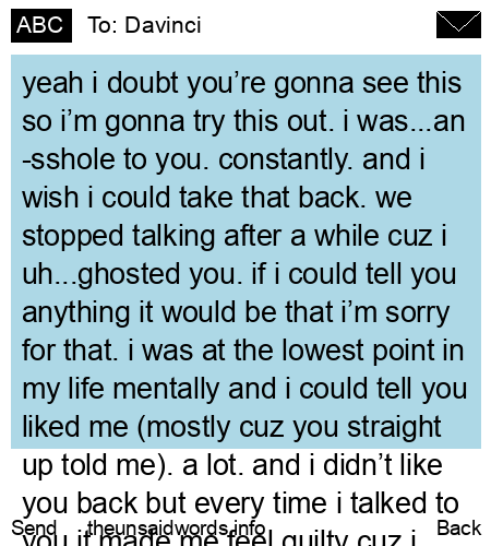 unsent message to Davinci