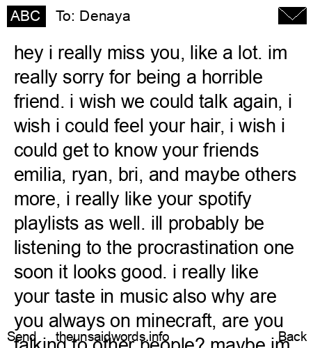 unsent message to Denaya