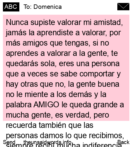 unsent message to Domenica
