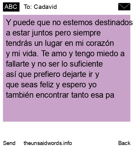 unsent message to Cadavid