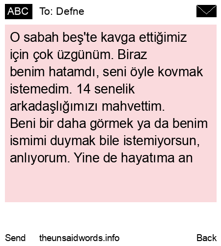 unsent message to Defne