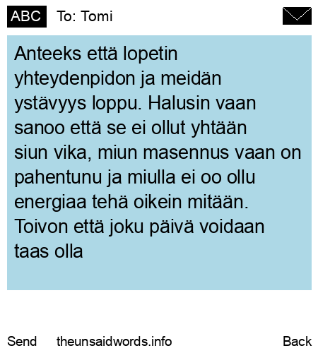 unsent message to Tomi