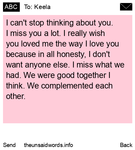 unsent message to Keela