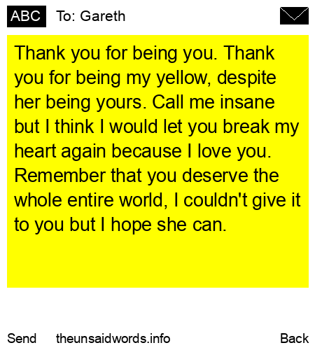 unsent message to Gareth