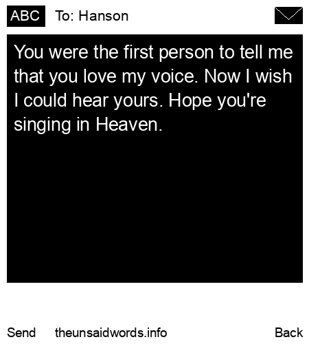 unsent message to Hanson