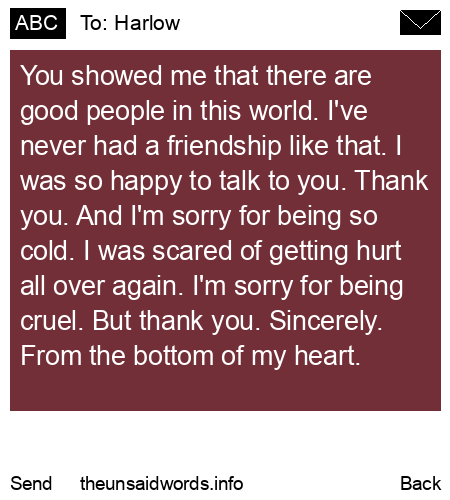 unsent message to Harlow