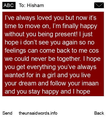 unsent message to Hisham
