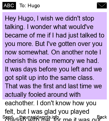 unsent message to Hugo