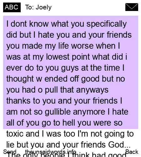 unsent message to Joely