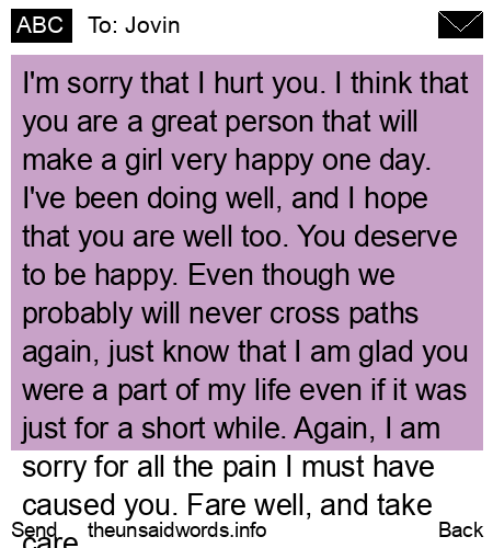 unsent message to Jovin