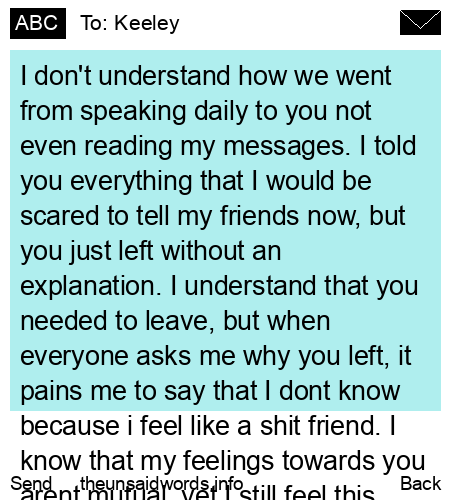 unsent message to Keeley