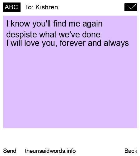 unsent message to Kishren