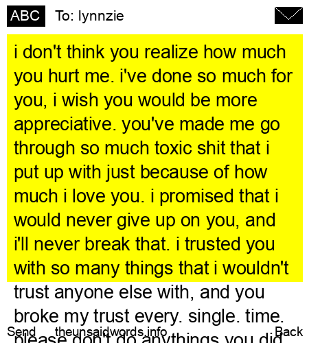 unsent message to lynnzie