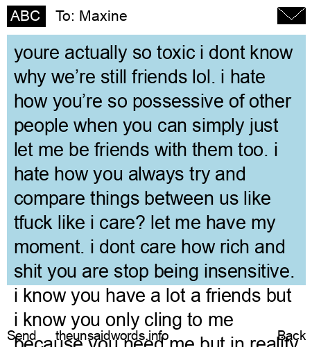 unsent message to Maxine