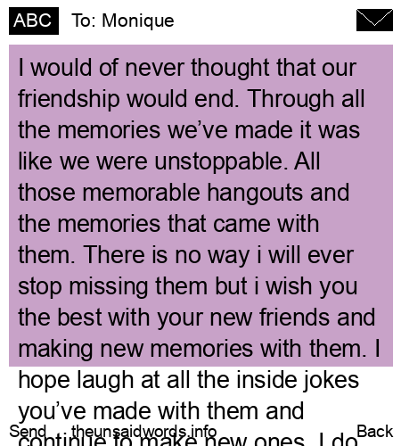 unsent message to Monique