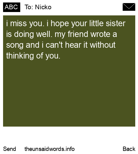 unsent message to Nicko