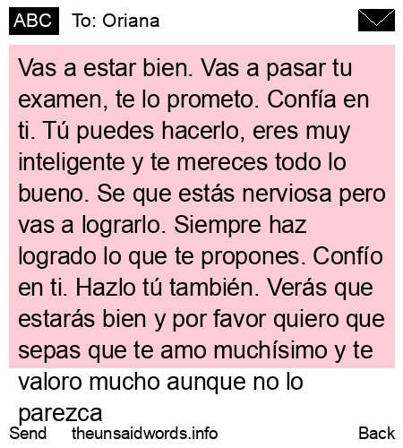 unsent message to Oriana