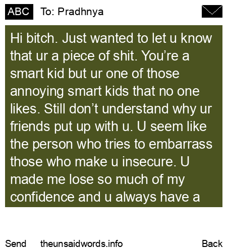 unsent message to Pradhnya