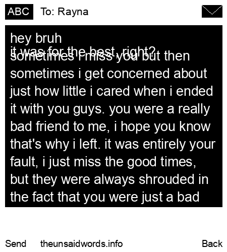 unsent message to Rayna