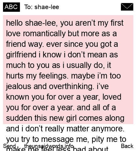 unsent message to shae-lee