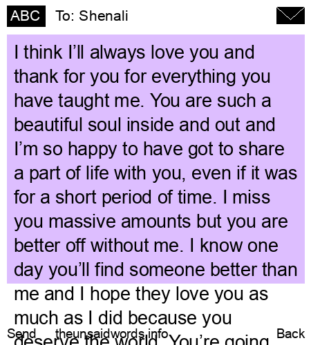 unsent message to Shenali