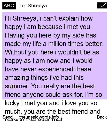 unsent message to Shreeya