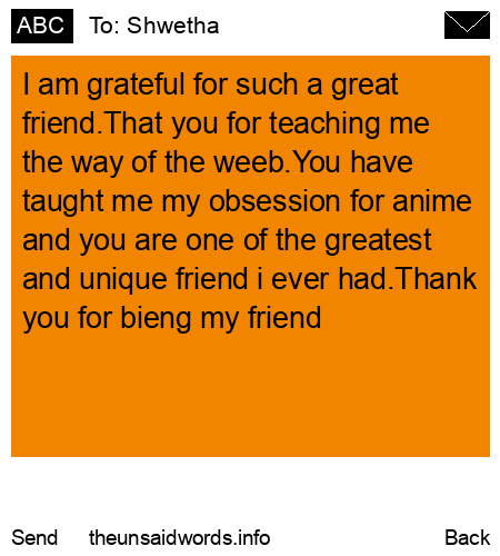 unsent message to Shwetha