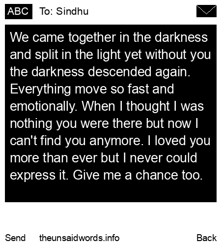 unsent message to Sindhu