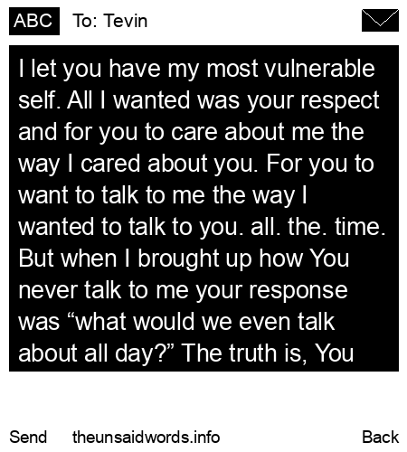 unsent message to Tevin