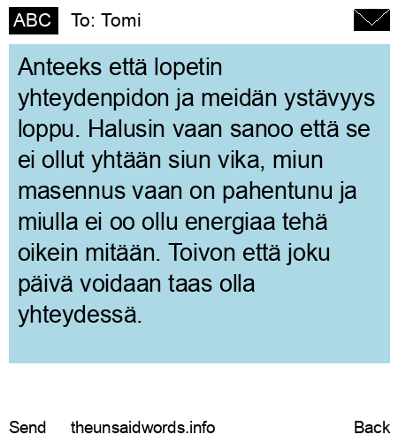 unsent message to Tomi