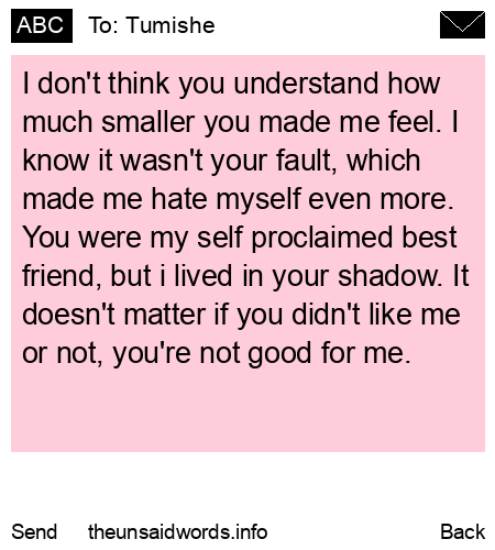 unsent message to Tumishe