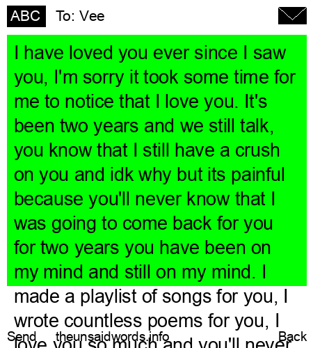 unsent message to Vee