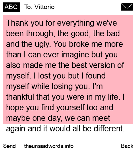 unsent message to Vittorio