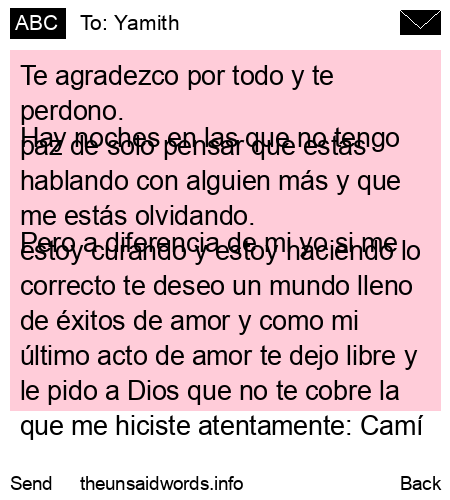 unsent message to Yamith